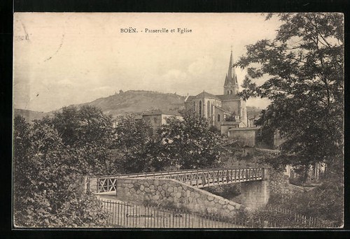 Cpa boen passerelle eglise - cpa, boen,
