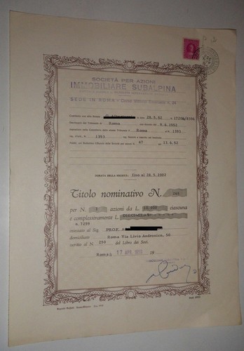 Certificato azionario - certificato,