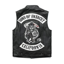 Gilet Moto Uomo Pelle Nera Stile Harley Biker Logo Custom Primavera Estate