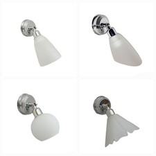 Applique da parete moderna cromata vetro bianco faretto per specchio 1 LUCE