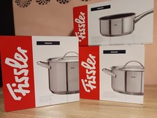 Set 3 pezzi pentole Fissler in acciaio inox con coperchio. Altissima qualità