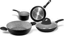 Aeternum Batteria Pentole Induzione 5 Pz Antiaderenti Alluminio Stone Black