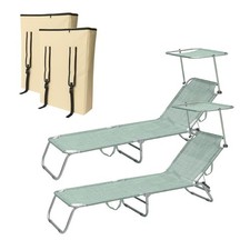 2 Lettini Prendisole Pieghevoli con 2 Borse e Tettuccio Giardino Mare - 5 COLORI