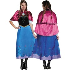 Costume cosplay Frozen Principessa Anna 2 pezzi vestito fantasia adulto con mantello Halloween