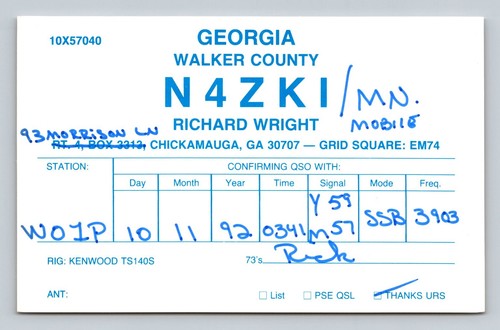 Ham radio qsl n4zki - ham, georgia