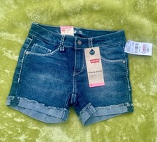 🌸 Pantaloncini corti Levi's bambina denim 7 anni blu navy Ramie regolabili nuovi con etichette 🌸