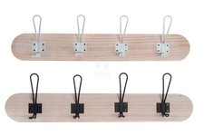 ATTACCAPANNI  IN LEGNO A MURO 4 GANCI IN METALLO BIANCO O NERO 8 POSTI