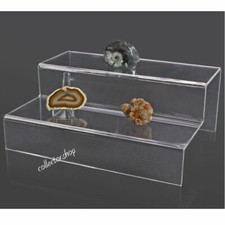 SAFE ESPOSITORE A SCALETTA IN VETRO ACRILICO A 2 GRADINI PER MINERALI CRISTALLI