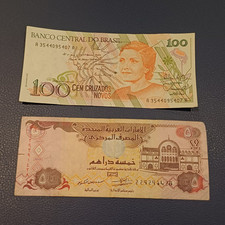 Vecchie Banconote Estere Brasile + Emirati Arabi Buona Conservazione Lotto B 152