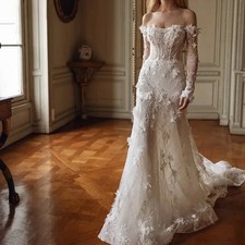 Abito da sposa sirena decalcomania 3D perline sexy spalle scoperte spiaggia ballo abiti da sposa