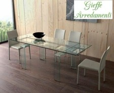 *TAVOLO IN VETRO ALLUNGABILE 140/200x80 BASE CROMATA PIANO TEMPERATO 676/2LS