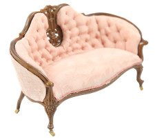 Divano Vittoriano Rosa Americano JBM In Noce Per Casa Delle Bambole Salotto 1:12