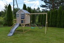 Casetta in legno Playhouse My Lodge con 2 Altalene e Scivolo e scaletta