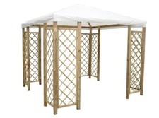 Gazebo in legno 3x3x h.2,85 mt. con griglie e telo bianco 