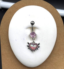 Piercing Ombelico Cuore Rosa con Zirconi Banana mm. 1,6x10 Acciaio Chirurgico