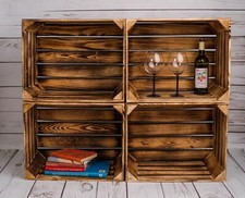 Set di 4 nuove casse di vino fiammate casse di legno casse di frutta casse di...