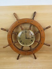 vecchio OROLOGIO a parete TIMEMASTER a forma di TIMONE NAVE barca vintage legno