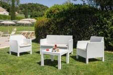 SALOTTO DA GIARDINO ESTERNO IN RATTAN SET 1 DIVANO 2 POLTRONE 1 TAVOLINO 4 POSTI