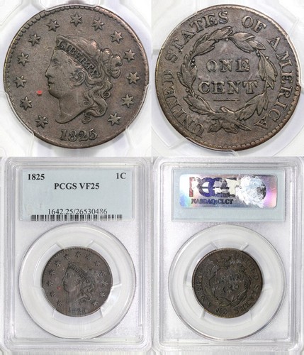 1825 testa corona o - 1825, 1c