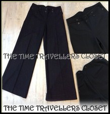 Pantaloni da marinaio Kate Moss Topshop spessi neri in lana bavaglino davanti larghi UK 8 36 4 31L