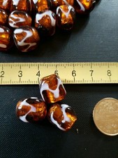 Vintage Venetian 3 x Beads Murano Molded Lattimo Silver Amber Art Glass 19" 