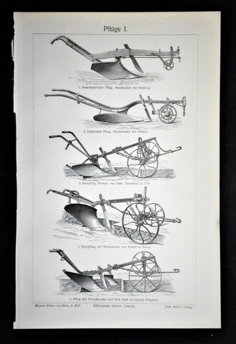 1898 antica litografia aratri - 1898, litografia:aratri