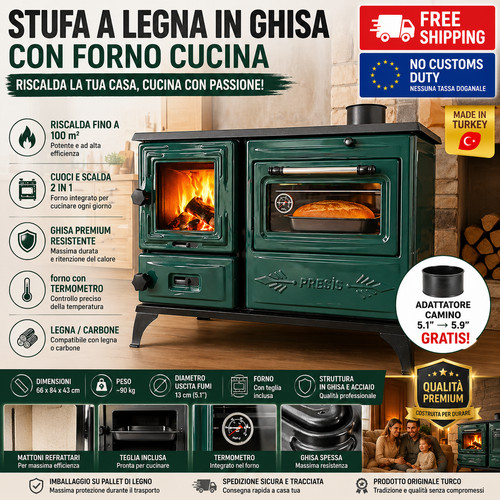 Stufa legna ghisa con - legna,