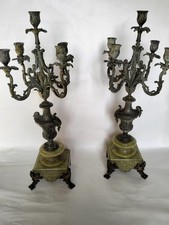 2 Candelabri Con Base In Marmo Vintage 