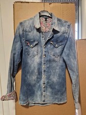 Camicia Di Jeans Bruno Leoni - Taglia M - Fantasia Floreale  - Veste Stretta