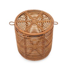 Sgabello cilindrico contenitore in rattan, anni ’60, stool, pouf, mid-century