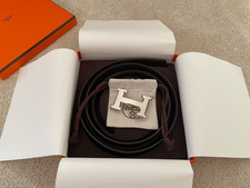 Hermes Kit Cinghia Reversibile 95cm Caffè e Nero Argento Spazzolato Fibbia H 32mm