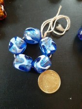 Vintage Venetian 5 x Beads Murano Molded Lattimo Silver Turchese Art Glass 19" 