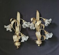 Applique da parete vintage coppia italiana colore oro giallo metallo vetro 3 luci