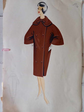 Figurino di moda anni 50-60 disengato e colorato a mano con cartamodello