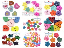 Bottoni in Legno Cuori , Stelle , Farfalle , Fiori , Pois Colorati scegli Forma 