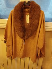 Scontata !!! Mantella Cammello Eco pelliccia/Daino Tg. MAXI BELLISSIMA 