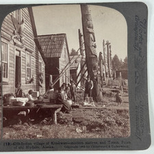Villaggio indiano di Klinkwan - nativi moderni e totem, Old Hydahs Stereoview