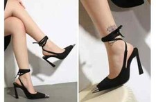 Decolte Scarpe Donna Tacco 11 cm Nero Lacci Eleganti Pelle Sintetica 75230