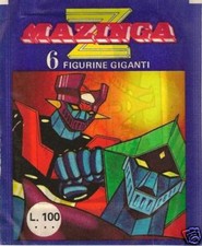 MAZINGA Z Bustina SIGILLATA contenente 6 FIGURINE GIGANTI per l'ALBUM Anni 70