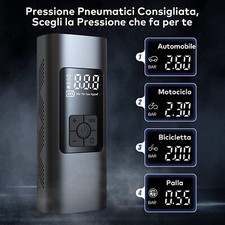 MINI COMPRESSORE AD ARIA PORTATILE GONFIATORE RICARICABILE DISPLAY LED MOTO AUTO
