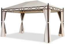 Gazebo 3x4 mt in Ferro con Teli Laterali Zanzariere Beige Amicasa
