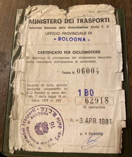 Certificato per ciclomotore - per,