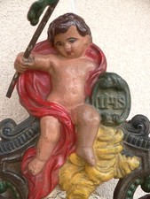 Imponente acquasantiera in ferro e ghisa dipinta a mano - Primi '900