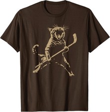 Cat Playing Ice Hockey Design Funny Cat Hockey Unisex T-Shirt