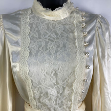 Camicetta vintage Gunne Sax Jessicas Gunnies raso vittoriano Cottagecore taglia S DIFETTO