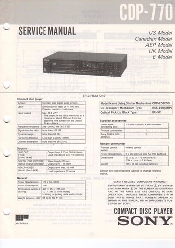 Sony cdp 770 manuale di - sony,
