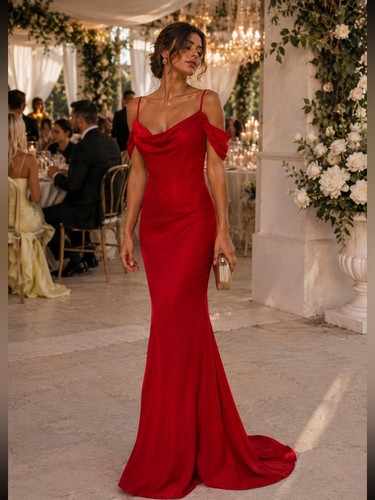 Maxi abito rosso spalle