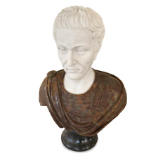Busto Giulio Cesare in Marmo Bianco Carrara e Marrone Italian Marble Bust H.60cm