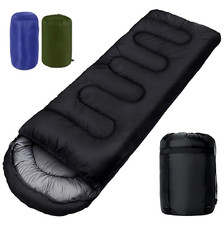 SACCO A PELO ESTIVO INVERNALE CAPPUCCIO CAMPEGGIO IMPERMEABILE 210X80CM NERO BLU