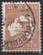 SG73 Sn:#49 1923 6d AUSTRALIA Kangaroo and Map issue , used
